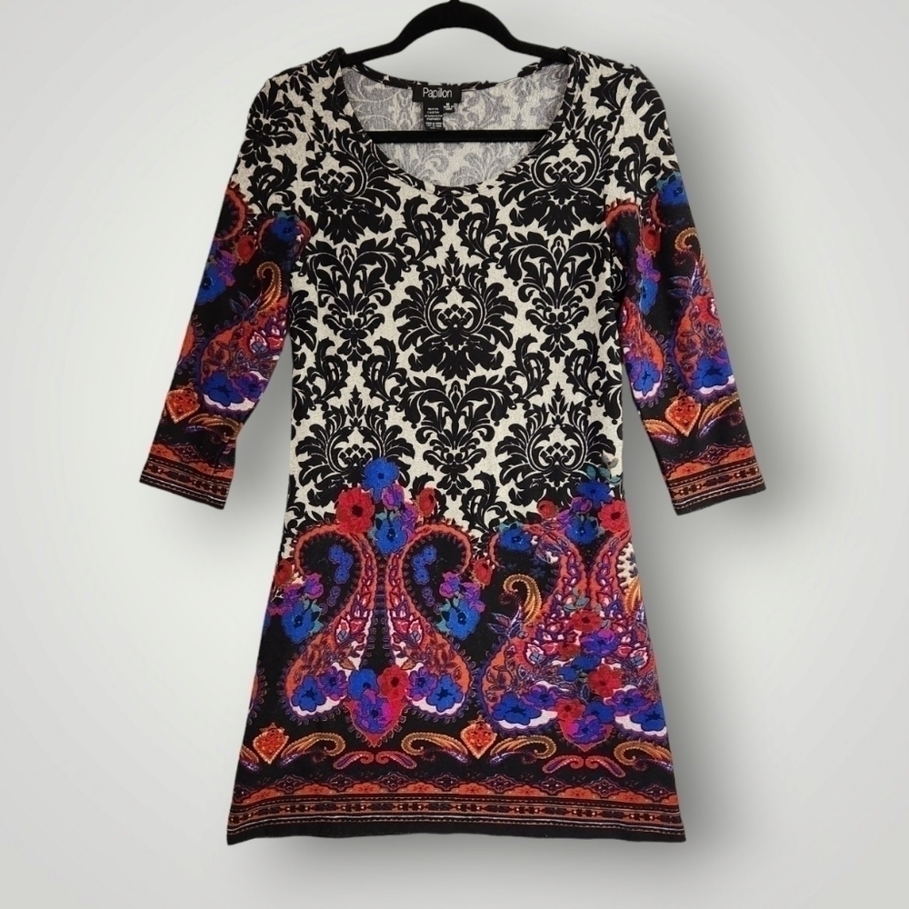 Papillon Dress 3/4 Sleeve Paisley Sweater Dress Size Medium